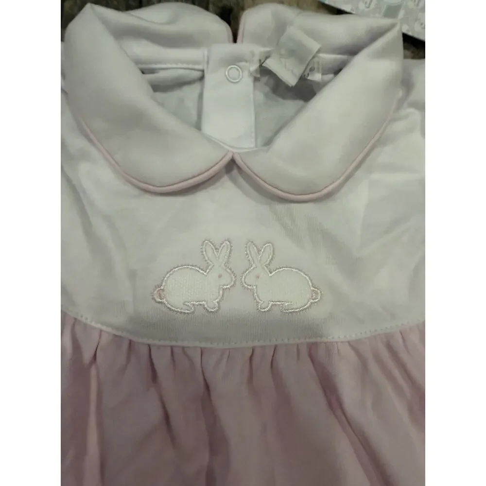 Kissy Kissy Pique Twin Bunnies Pink Dress Set Pima Cotton Easter 3-6 Months NWT